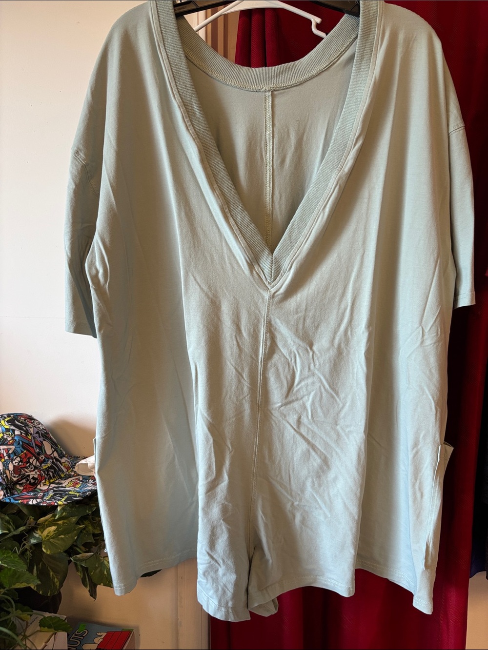 V-Neck Light Sage Relaxed Jumpsuit Romper
